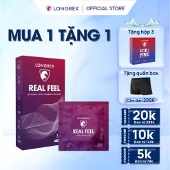 Bao cao su Longrex siêu mỏng Real Feel, nhiều gel bôi trơn, size 52mm, hương bạc hà chất lượng cao cấp hộp 10 bcs LR03