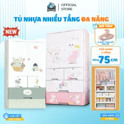 Tủ Nhựa Nhiều Tầng Đa Năng Chất Liệu Siêu Bền, Tủ Quần Áo Dày Dặn Có Ngăn Treo, Bảo Hành 1 Năm