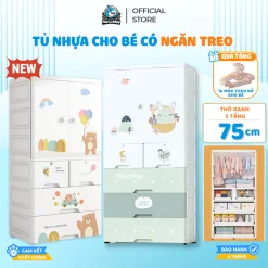 Tủ Quần Áo Trẻ Em Có Ngăn Treo, Bánh Xe, Tủ Nhựa Cho Bé Nhiều Ngăn Tiện Lợi Mẫu Mới
