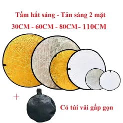 Tấm hắt sáng, tấm phản quang ánh sáng tròn size 30/60/80/110/cm 2 màu trong 1 vàng/bạc trắng/bạc tăng sáng cho chụp hình