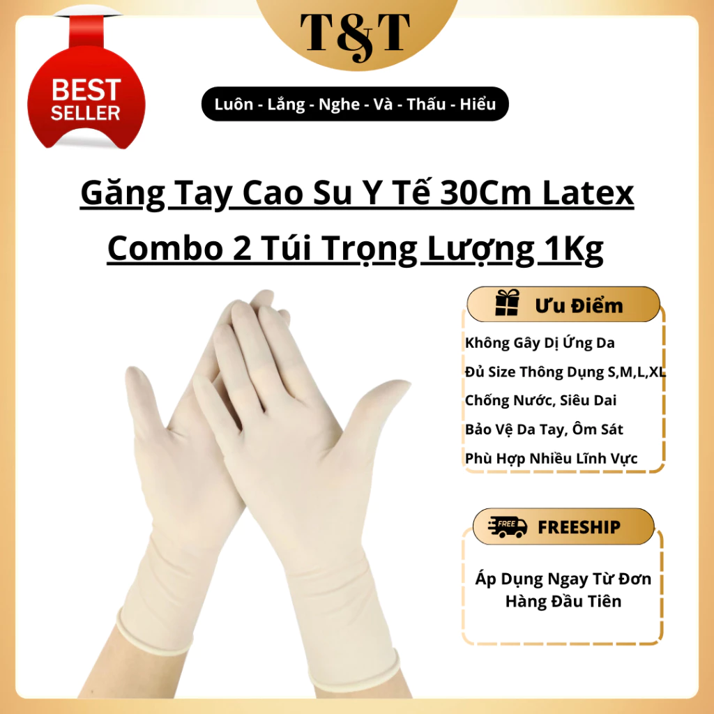 1Kg Găng Tay Cao Su Y Tế Latex Dài 30cm Chính Hãng Nhập Khẩu Malaysia
