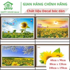 Tranh hoa hướng dương dán tường trang trí phòng khách, phòng ngủ Happy House decor