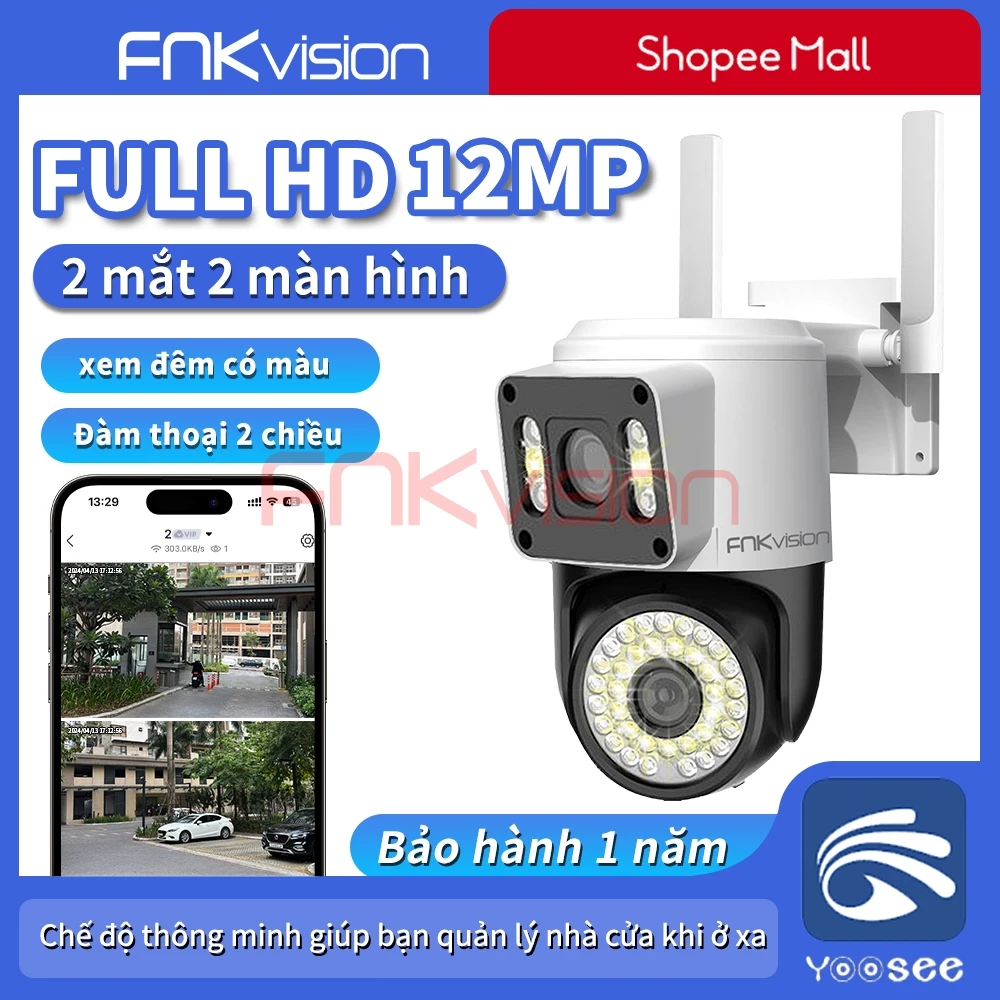 【Fnkvision】Camera Yoosee 2 mắt 8.0MP - xem 360 độ không góc chết, ban đêm có màu, hai giao diện quan sát