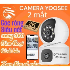 Camera Wifi YooSee 2 mắt siêu nét 8MpX - XEM 2 KHUNG HÌNH CÙNG LÚC - Xoay 360 siêu nét - Đàm thoại - Xem đêm có màu