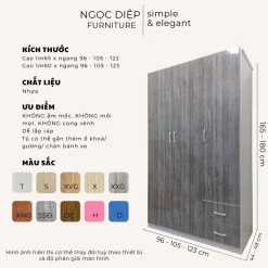 [Hỏa Tốc] Tủ quần áo nhựa Ngọc Diệp 3 CÁNH 2 NGĂN KÉO cao 1m65 SEFD3C1652NK - Có bánh xe - Khách tự lắp