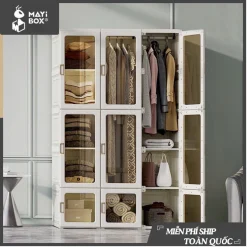 Tủ quần áo nhựa Mayibox gấp gọn,Tủ đựng đồ quần áo trong suốt không cần lắp ráp, Cánh tủ nam châm
