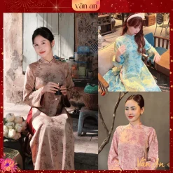[VÂN AN] Áo Dài GIAI Ý - Chất Liệu Gấm Tơ In Họa Tiết Lá Trúc - Dáng Suông Cho Các Nàng Diện Tết - (SẴN HÀNG)
