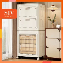 SIV Hộp Đựng Quần Áo Gấp Gọn, Thùng Nhựa Dung Tích Lớn Đựng Quần Áo, Có Bánh Xe Di Chuyển Thuận Tiện