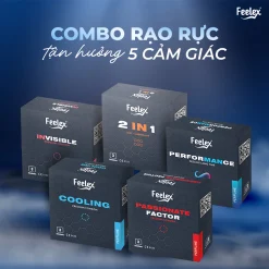 Combo 5 hộp bao cao su Feelex siêu mỏng, nhiều gel bôi trơn - 15 chiếc bcs