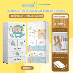 Tủ nhựa cho bé 4- 5 tầng CAYABE (SIZE LỚN60-70CM) treo quần áo gấu thỏ,khủng long, tủ đựng đồ cho bé