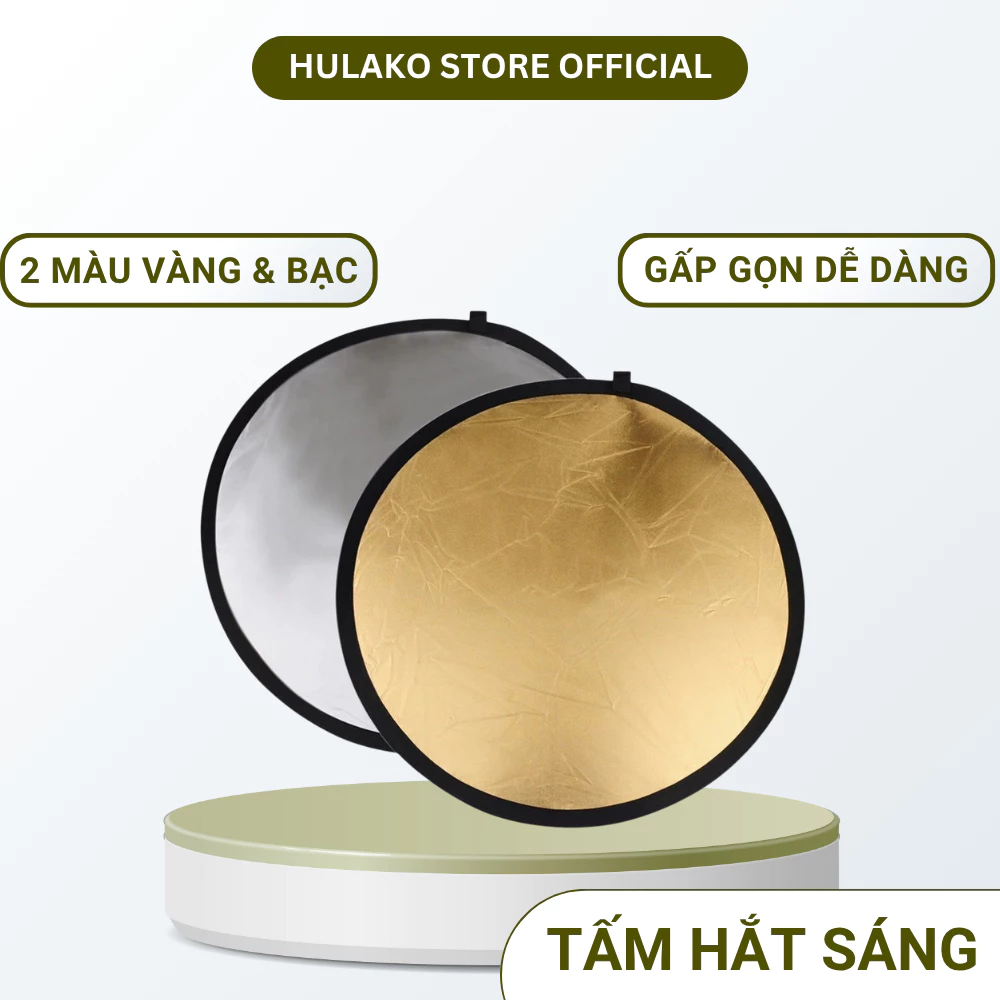 Tấm Hắt Sáng Tròn 2 Mặt Đen Bạc HULAKO Phản Quang Livestream, Chụp Ảnh Studio, Gấp Gọn Dễ Mang Đi