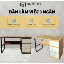 bàn ikea , bàn 3 ngăn kéo có kệ sách dưới bàn [ Hỗ trợ Lắp ráp ]