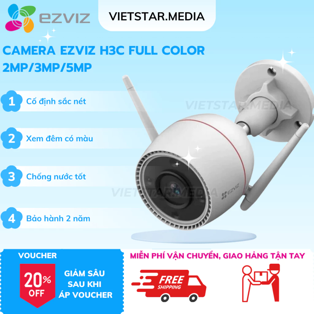Camera Ezviz Ngoài Trời H3C, Đầy Đủ Phiên Bản, Tính Năng Thông Minh, Bảo Hành 2 Năm