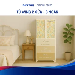 Tủ Wing 2C-3 ngăn DUY TÂN nhựa PP/ABS, tủ treo quần áo có 3 hộc dưới, tủ quần áo tiện lợi (tặng móc)