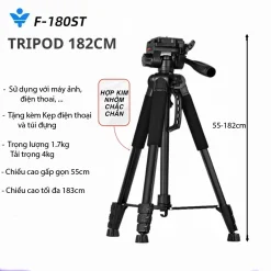 Tripod Điện Thoại Kiêm Chân Máy Ảnh F-180ST - Quay 360 Độ Chắc Chắn, Dùng Để Quay Phim Chụp Ảnh - Chiều Cao 55-180cm