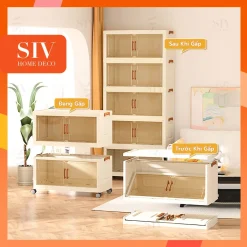 SIV 40-50cm Tủ Nhựa Đa Năng Gấp Gọn Tủ nhựa gấp chất liệu pp cao cấp, Cánh Cửa Hút Nam Châm