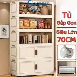 [70CM]Tủ Đựng Đồ Gấp Gọn Có Bánh Xe 360° Tủ Nhựa Lắp Ghép 5 Tầng Thông Minh Thùng Nhựa Đựng Đồ Đa Năng Đa Kích Thước