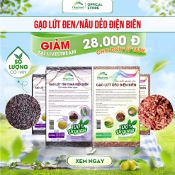 Gạo lứt tím than (đen) dẻo Điện Biên hữu cơ 1kg Orgafood, gạo lức nâu dẻo, eatclean, giảm cân cho người ăn kiêng