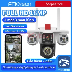 【Fnkvision】Camera YOOSEE 2 mắt Ngoài Trời 4 mắt (Xoay Được 3 Mắt) 3 Màn Hình Độ Phân Giải 18MP Tích Hợp 54 LED Nét OK