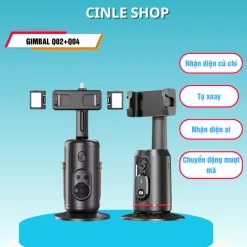 Gimbal Q02 + Q04 AI tự xoay 360° nhận diện khuôn mặt & cử chỉ, phù hợp phát trực tiếp quay video