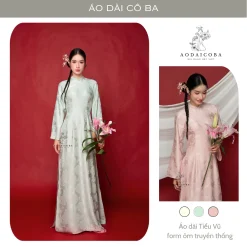 Áo Dài Truyền Thống Nữ Tiểu Vũ Tay Loe Dài Trẻ Trung, Kèm Charm Hoa Đá Cao Cấp Mặc Sự Kiện Trang Trọng - Áo Dài Cô Ba