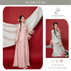 Áo Dài Tiểu Vũ Form Truyền Thống Cách Điệu Tay Loe Dài, Kèm Charm Hoa Đá Cao Cấp Phù Hợp Mặc Lễ, Dạm Ngõ,.- Áo Dài Cô Ba