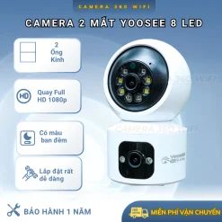 Camera Yoosee 2 MẮT XEM 2 MÀN HÌNH cùng lúc, xoay 360 độ,xem đêm có màu, hỗ trợ đàm thoại 2 chiều, BH 1 NĂM