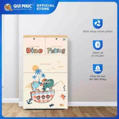 [HỎA TỐC] Tủ nhựa Kid 4 tầng QUI PHÚC, tủ đựng quần áo cho bé, an toàn, hoạt tiết dễ thương