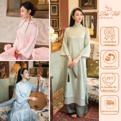 Áo dài cách tân TÚC MỸ dáng suông 4 tà chất lụa gấm mềm mại phù hợp cho nàng diện trong nhiều dịp