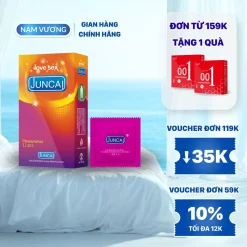 Hộp 12 bcs, Bao cao su gân gai JUNCAI Pleasuremax kéo dài quan hệ, siêu mỏng 001.g, gân gai