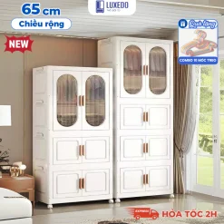 [HỎA TỐC 2H] Tủ Quần Áo Nhựa Luxedo 4 Tầng Rộng 65cm, Tủ Nhựa Đựng Đồ Gấp Gọn Có Bánh Xe Xoay 360 Độ Cao Cấp HC10