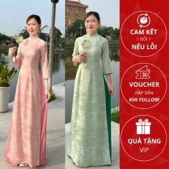 Áo dài truyền thống nữ lụa gấm phong sơn loại 1 thiết kế viền màu đep A20