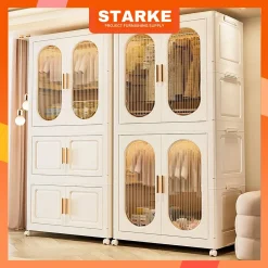 【Rộng 90cm】 STARKE Tủ Quần Áo Gấp Gọn Có Ngăn Treo Trẻ Em, Đựng Đồ Đa Năng Thông Minh, Tháo Lắp Dễ Dàng, Nhựa PP