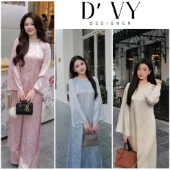 Áo Dài Gấm Dáng Xuông TÂM GIAO Dáng Xuông Tay Loe Cổ Đính Kết Thủ Công - Áo Dài Phương Vy