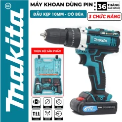 Máy Khoan Pin Makita 3 Chức Năng Chính Hãng – Khoan Sắt, Bắn Vít, Khoan Gỗ – Tặng Kèm Bộ 24 Chi Tiết