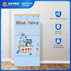 [HỎA TỐC] Tủ nhựa Kid 5 tầng QUI PHÚC, đựng quần áo cho bé, tiện lợi, hoạt tiết dễ thương