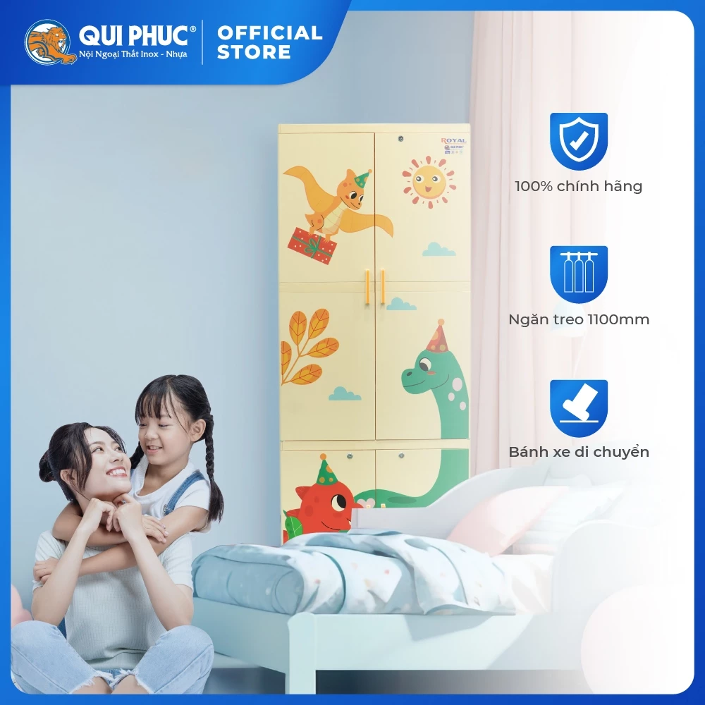 Tủ nhựa Royal QUI PHÚC, tủ treo quần áo rộng rãi, bền chắc, tiện lợi, an toàn sức khoẻ, tặng kèm móc