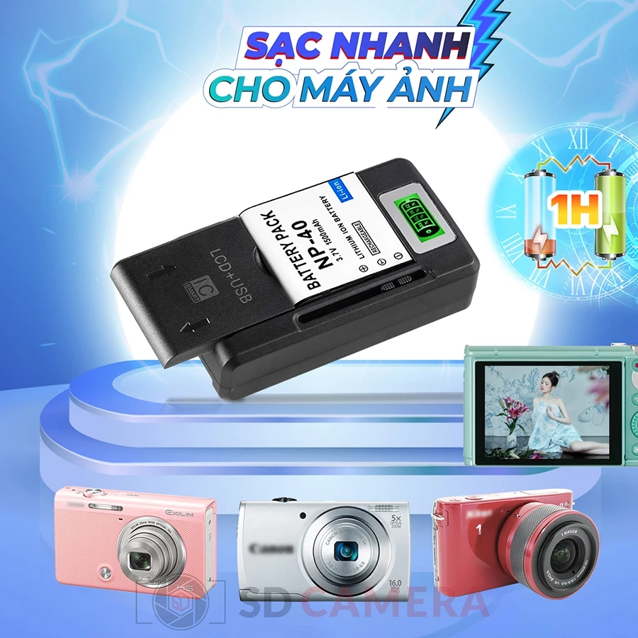 Sạc pin Plus tiện lợi cho máy ảnh kỹ thuật số Sạc nhanh Có LED hiển thị mức pin Tự ngắt khi đầy