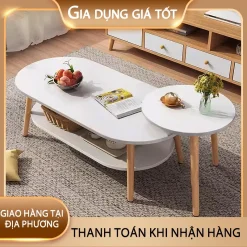 Bàn trà sofa Chân gỗ tự nhiên Bàn Trà HìnhOvan 2 Tầng Bàn Trà Phòng Khách Sang Trọng Lắp Ráp Dễ Dàng