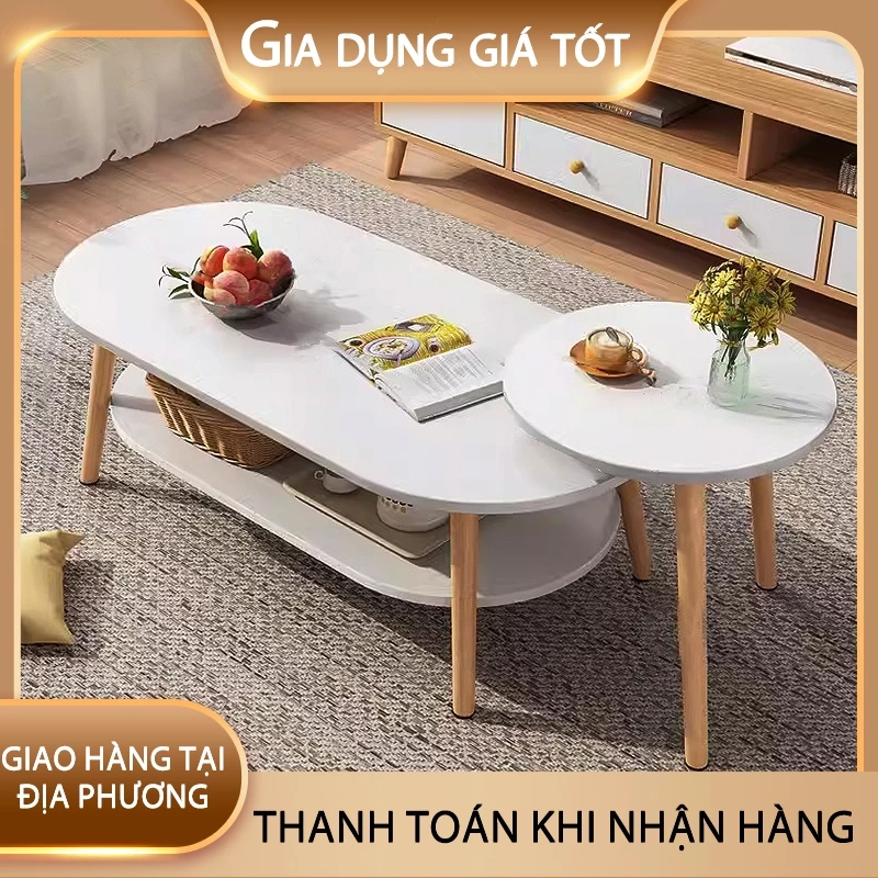 Bàn trà sofa Chân gỗ tự nhiên Bàn Trà HìnhOvan 2 Tầng Bàn Trà Phòng Khách Sang Trọng Lắp Ráp Dễ Dàng