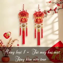 Túi Treo Vạn Sự Như Ý Chữ Việt Trang Trí Tết, Túi Treo May Mắn Chữ Phúc,Tài, Lộc,Tết. Trang Trí Tết 2026, Tặng Kèm Móc