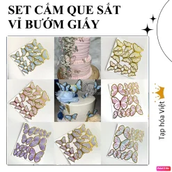 VỈ BƯỚM GIẤY trang trí bánh sinh nhật (que sắt), bướm trang trí bánh kem