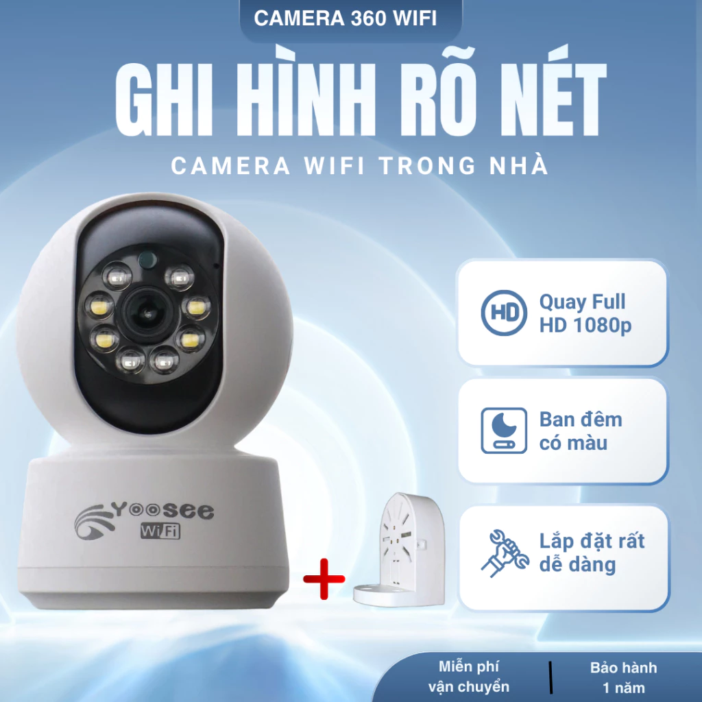 Camera Yoosee 1 mắt trong nhà HK216S, Quay quét đa chiều 360 độ, xem đêm có màu sắc nét, Bảo hành 1 năm