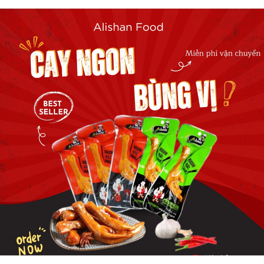 Combo 5 Chân gà cay Việt Nam hãng Alishan ủ vị xì dầu tỏi ớt siêu ngon, hương vị chân gà cay tứ xuyên