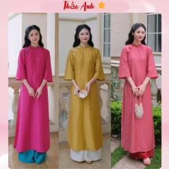 [ Áo Dài Tết 2026] Áo Dài Mộc Nhiên Cách Tân Form Suông Vải Tơ TenCel In Họa Tiết Đính Khuy Vai Áo ADTA072 Cover