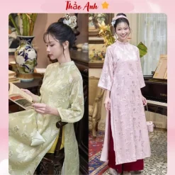 [ Áo Dài Tết 2026] Áo Dài Dư Hy Form Suông Cách Tân Tay Lỡ Von Tơ Ép Lấp Lánh Hàng May Sẵn ADTA081 - Áo Dài Thảo Anh