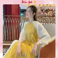 [ Áo Dài Tết 2026] Áo Dài Cách Tân Nữ 4 Tà Đường Yên Von Tơ Thêu Hoa Nổi Dáng Suông Tay Lỡ Cao Cấp ADTA005 - Thảo Anh