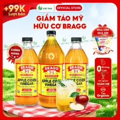 [CHÍNH HÃNG + QUÀ] Giấm Táo Hữu Cơ Mỹ Bragg Có Giấm Cái - Dấm Táo Detox Eatclean Việt Thái Organic
