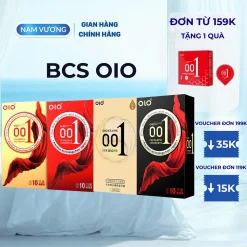 Hộp 10 bcs, Bcs có gai, Bao cao su siêu mỏng 001.g kết hợp gai nhỏ, truyền nhiệt nhanh,