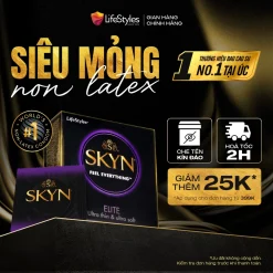 [HSD 11.2026] Bao cao su siêu mỏng LifeStyles SKYN ELITE non-latex siêu mỏng không mùi cao su Hộp 3 bcs/10 bcs